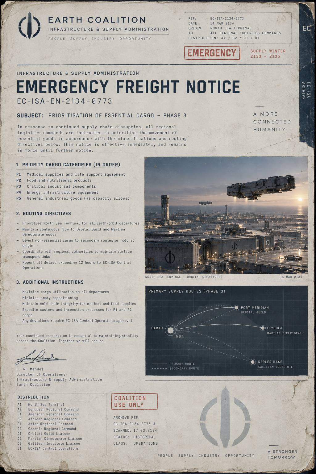 Earth Coalition emergency freight notice from the Supply Winter